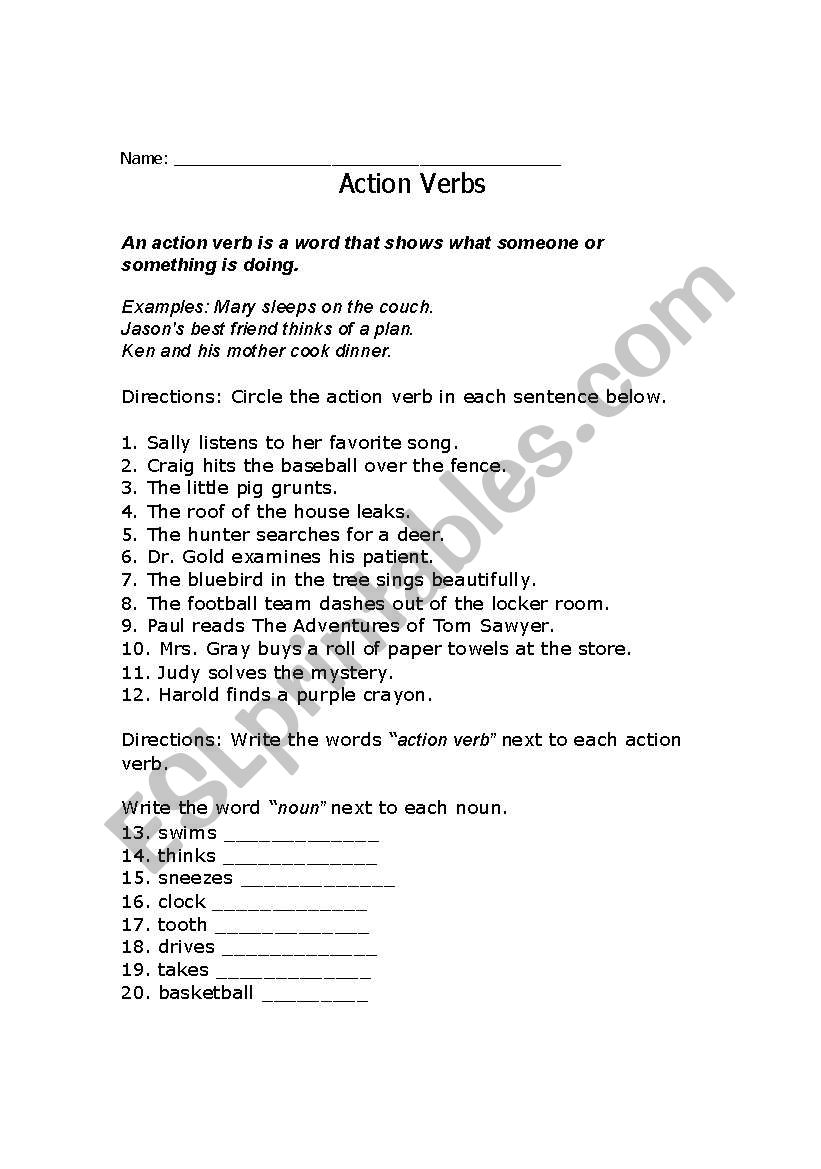 Verbs on the move! worksheet