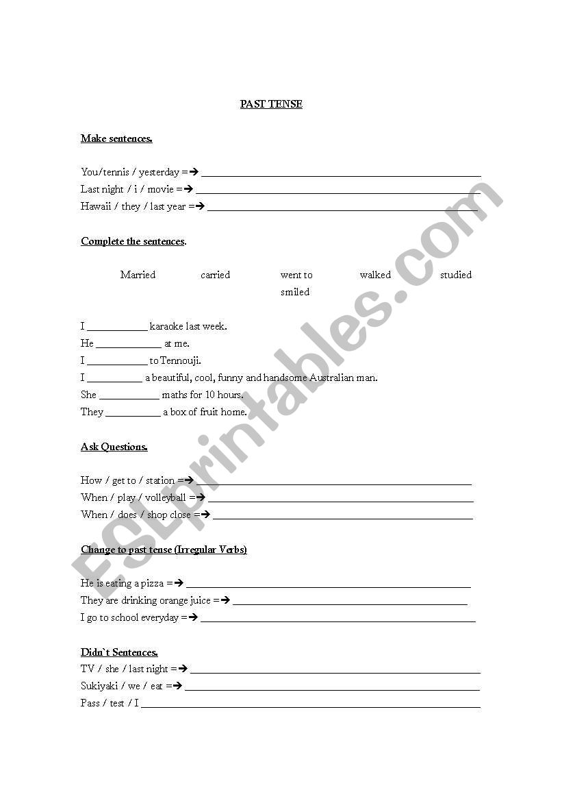 Past Tense Worksheet. worksheet