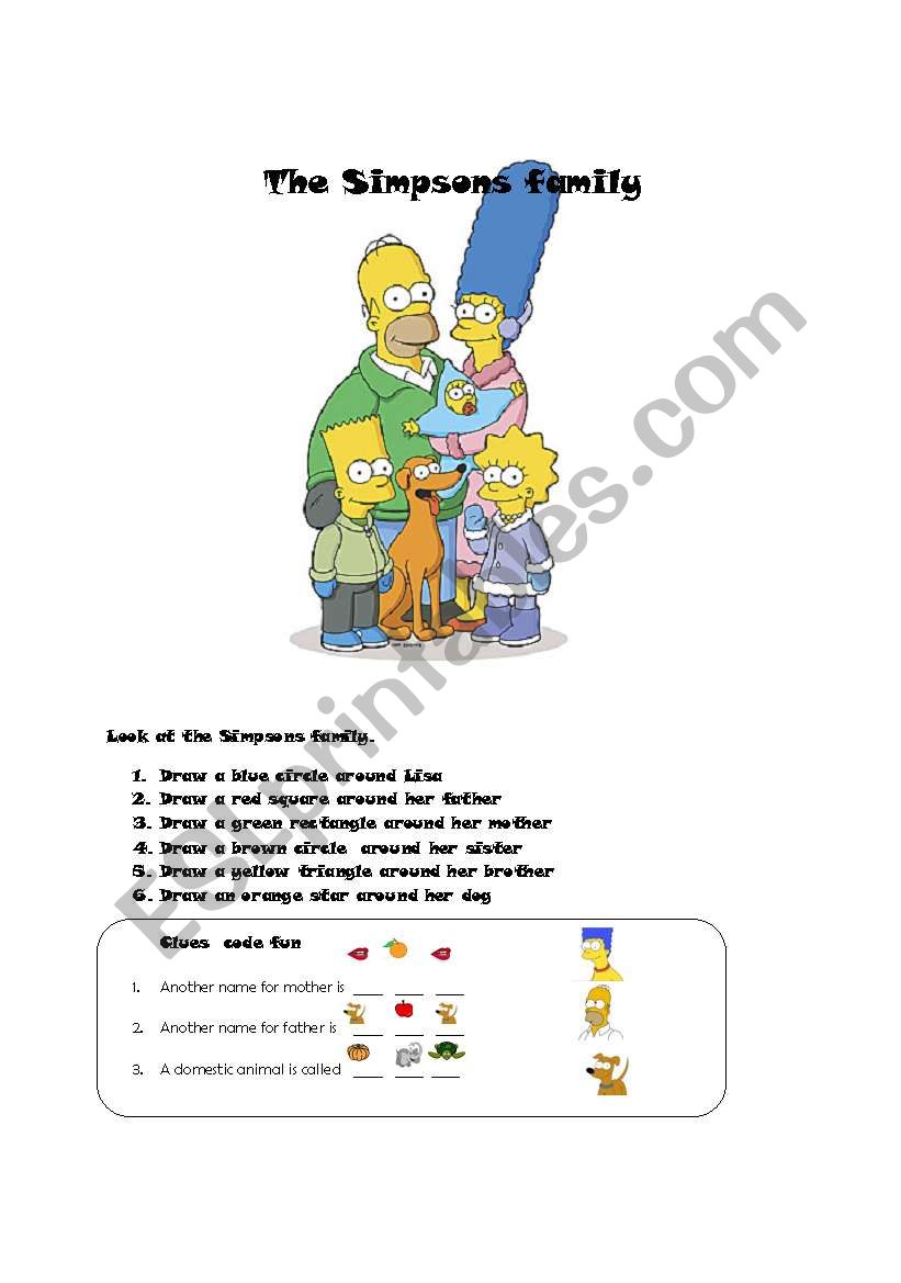 The simpsons family  worksheet