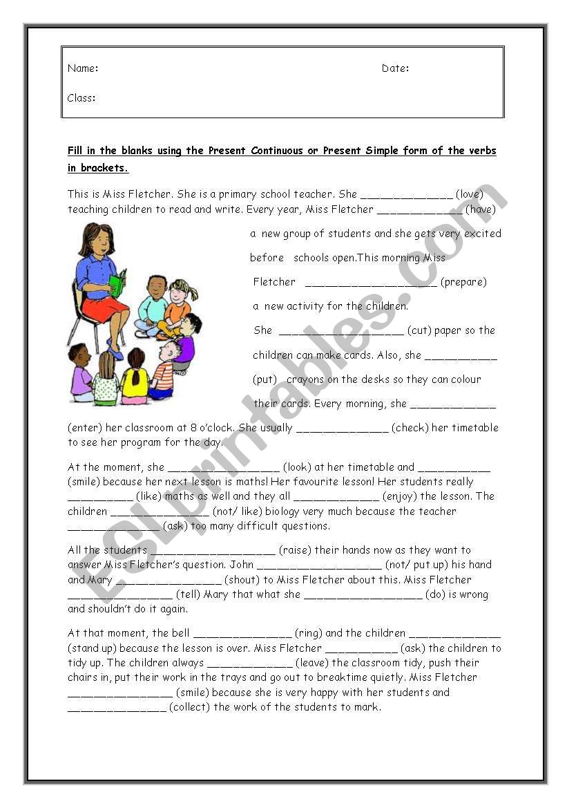 Present Simple and Continuous worksheet