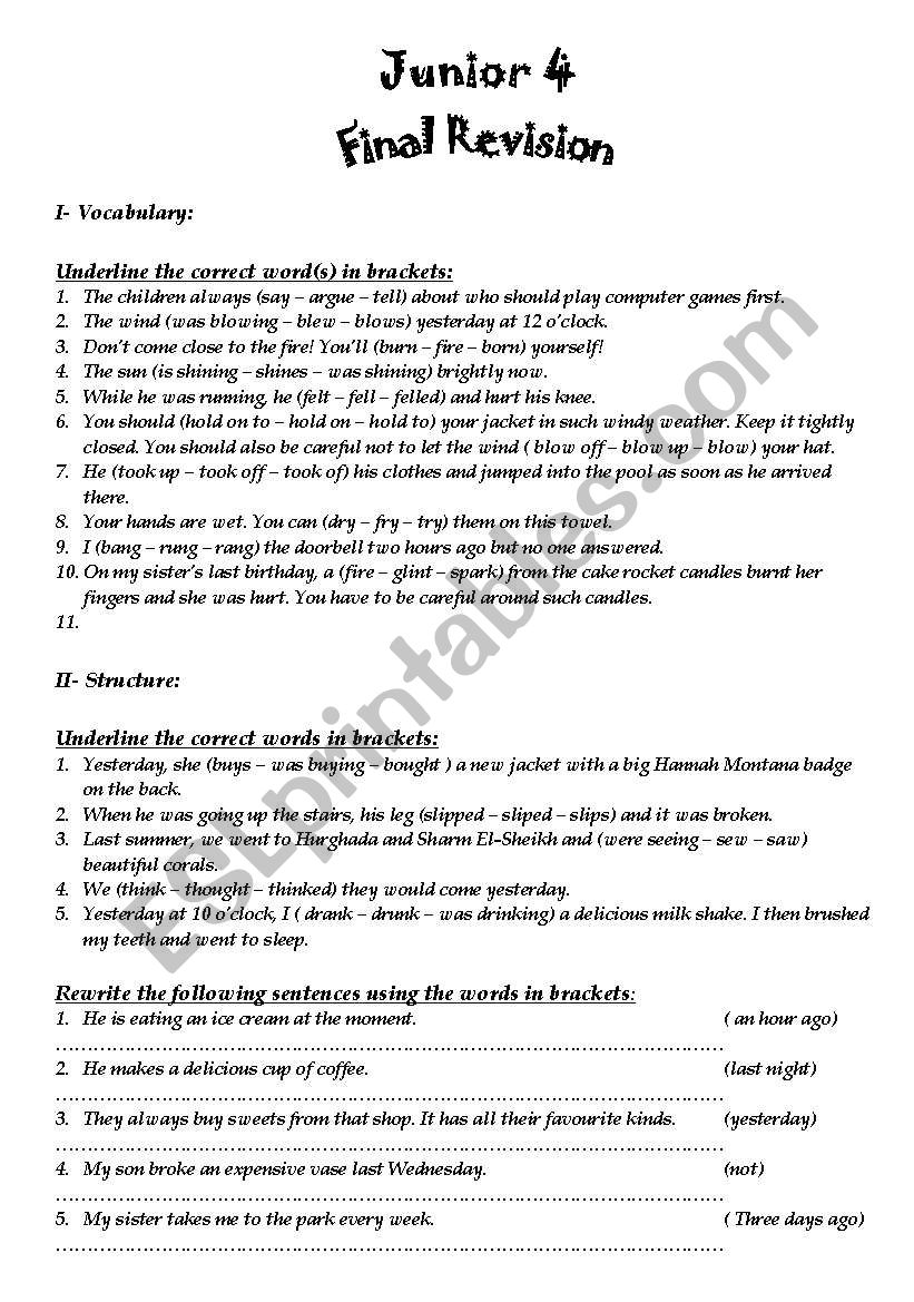 Varied English Test worksheet