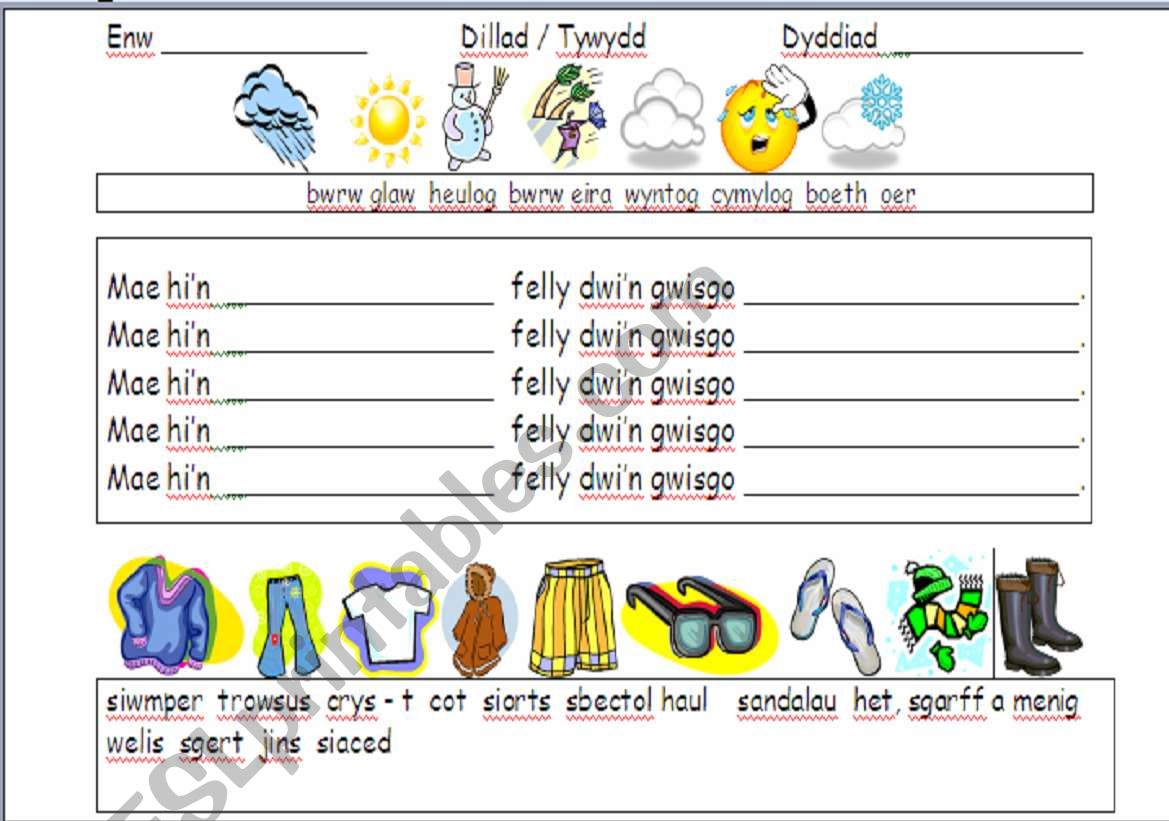 Welsh clothes worksheet