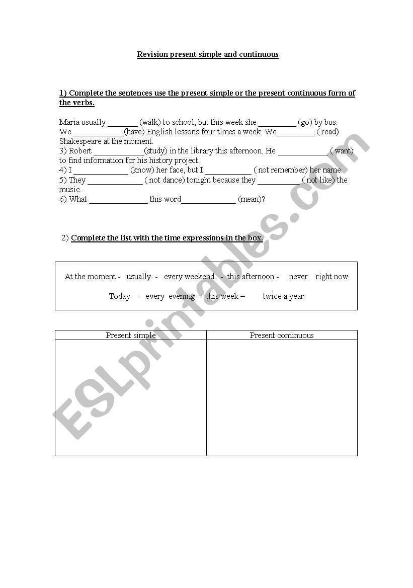 revision simple present or continuous