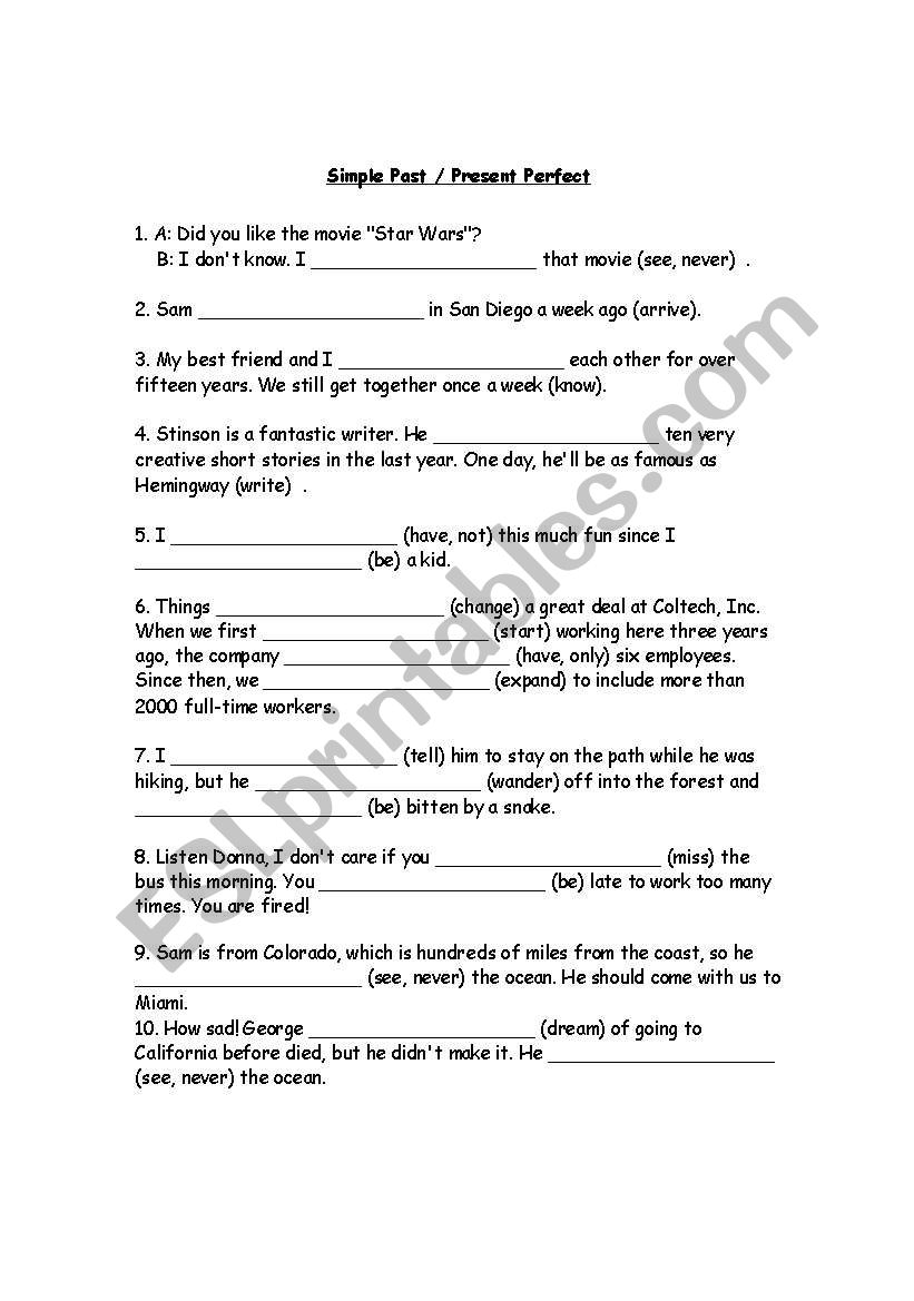 Present perfect  worksheet