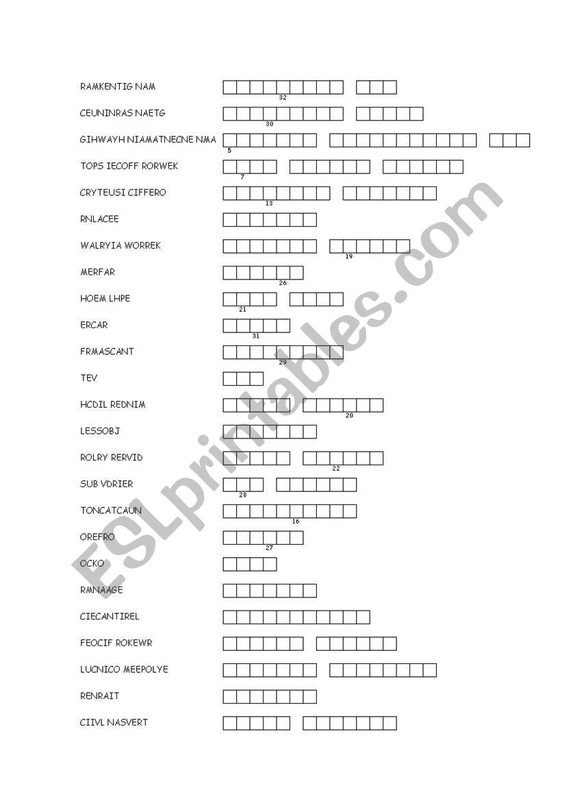 find the jobs scrambled words worksheet