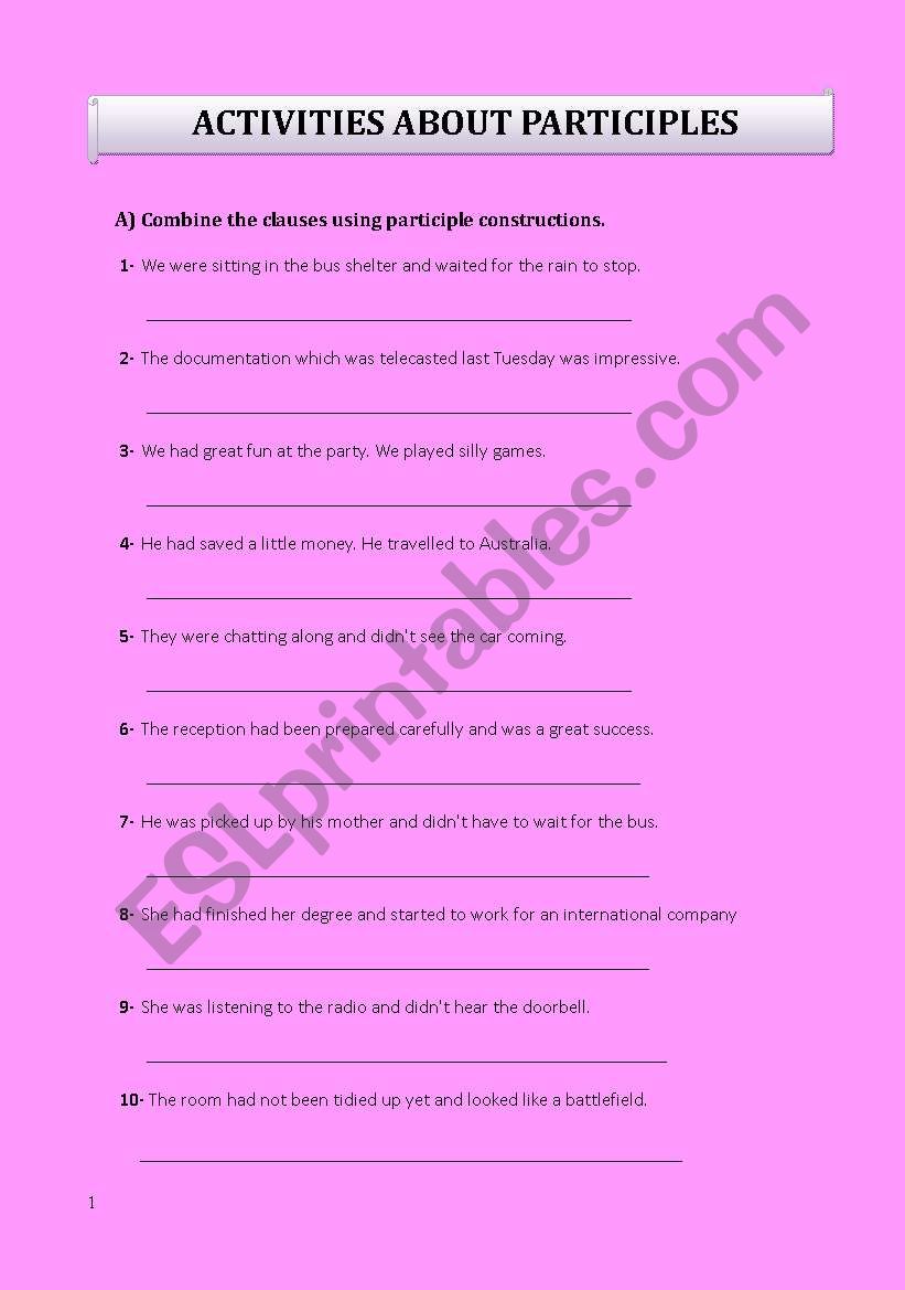 Two page worksheet with two different exercice to practice participles/ Answer Key included
