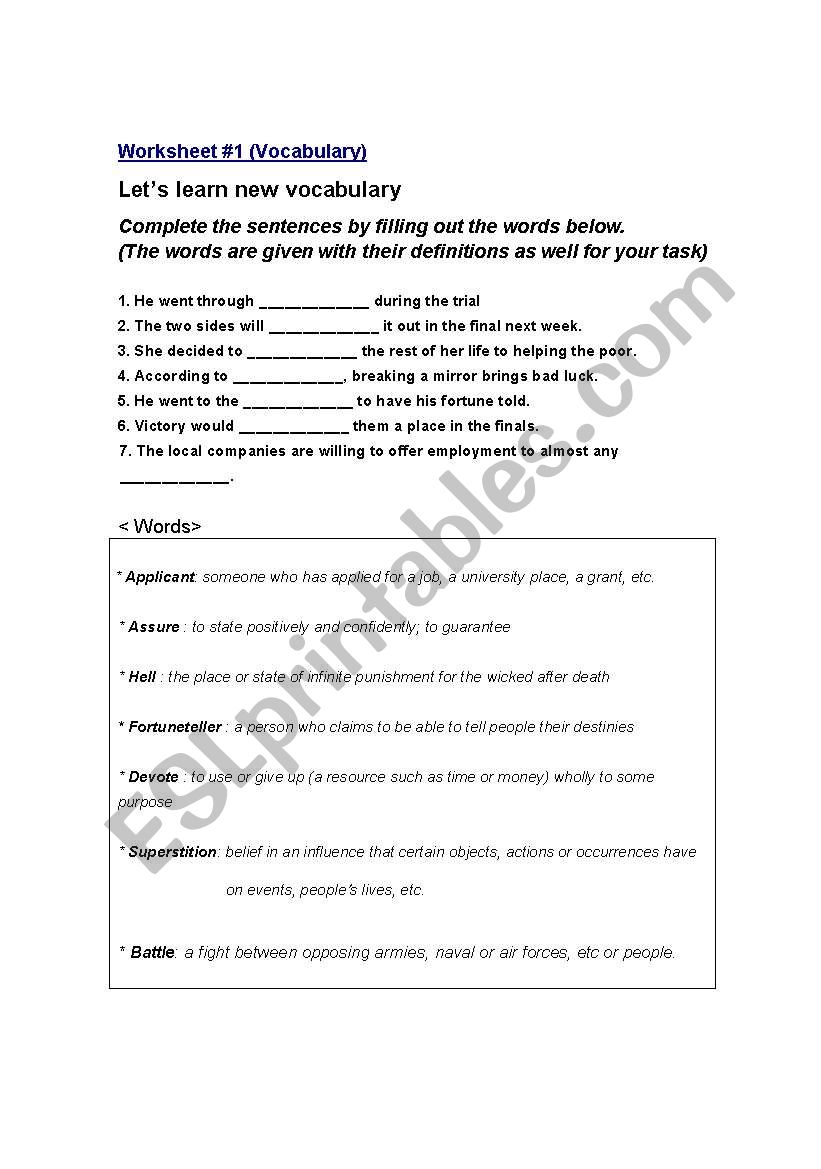 vocabulary worksheet