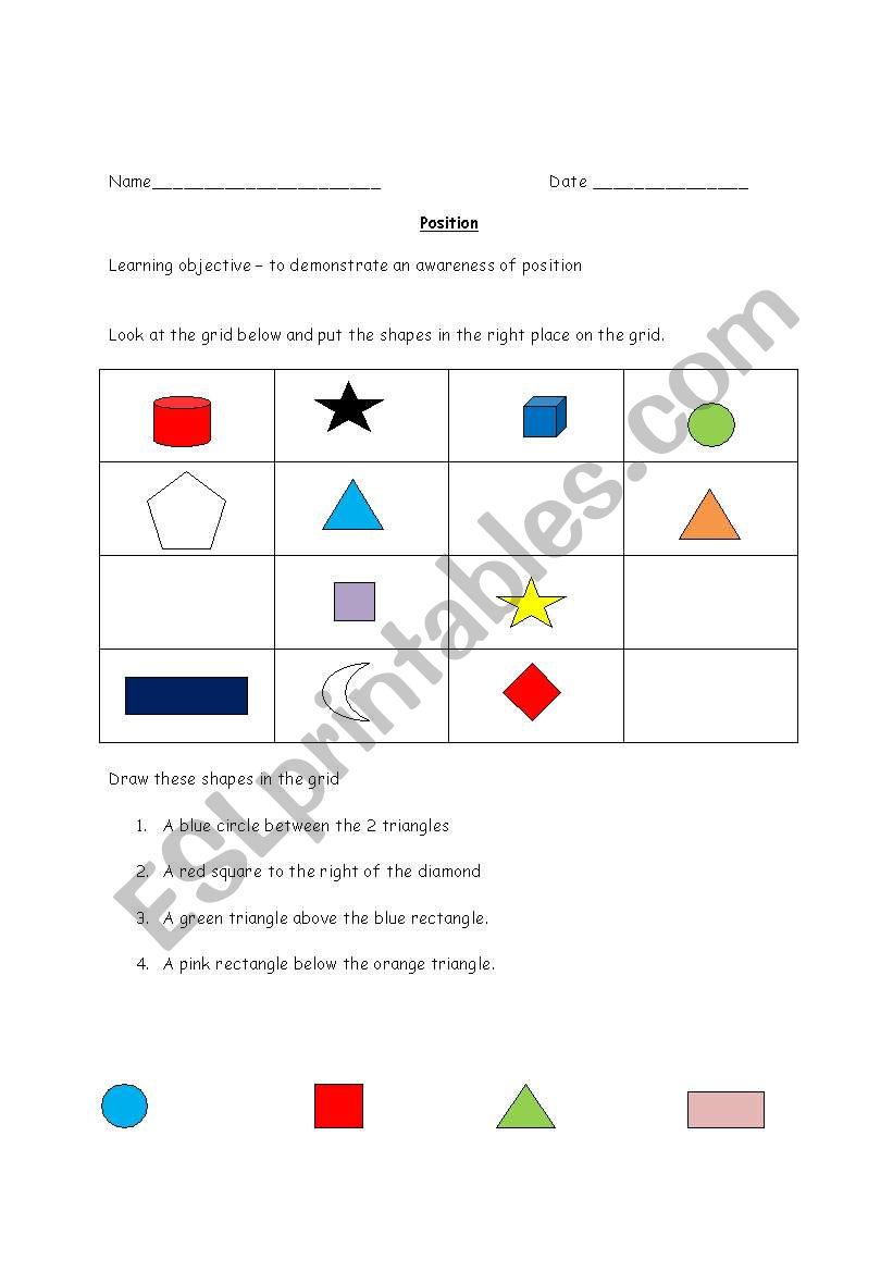 Maths Measure - develop an awareness of position.