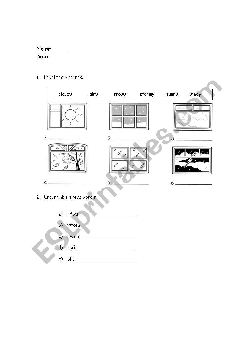 Label the weather worksheet