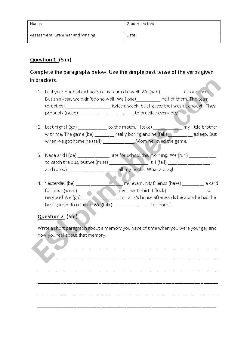 Assessment worksheet