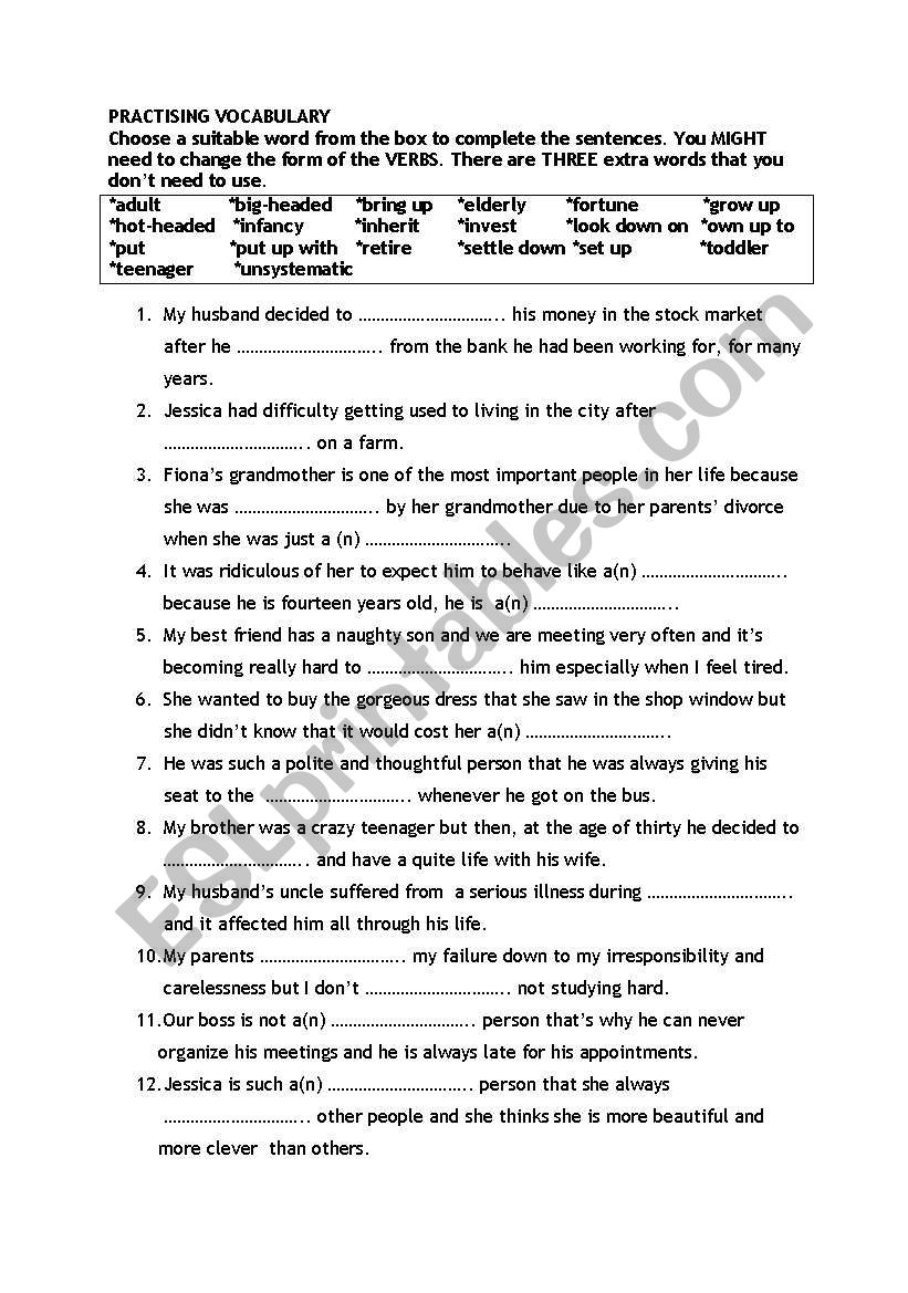 Vocabulary Exercise worksheet