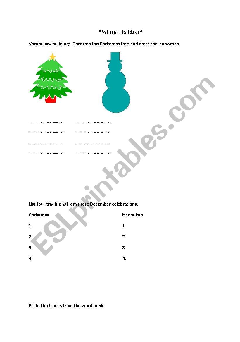 Holiday Worksheet worksheet