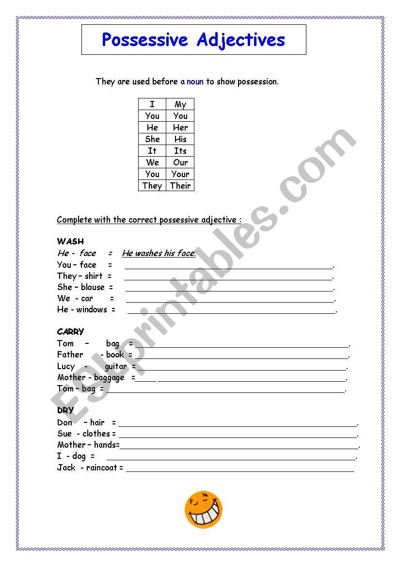 Possessive adjectives worksheet