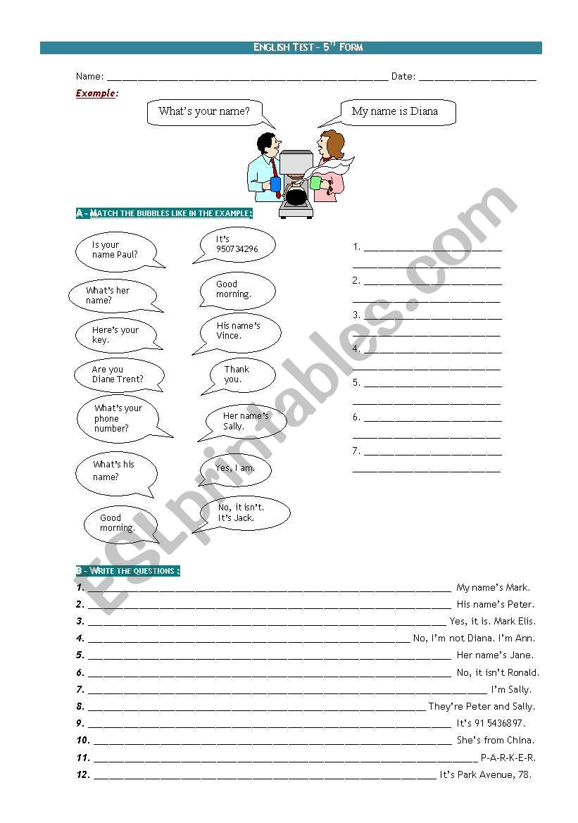 Personal identification worksheet