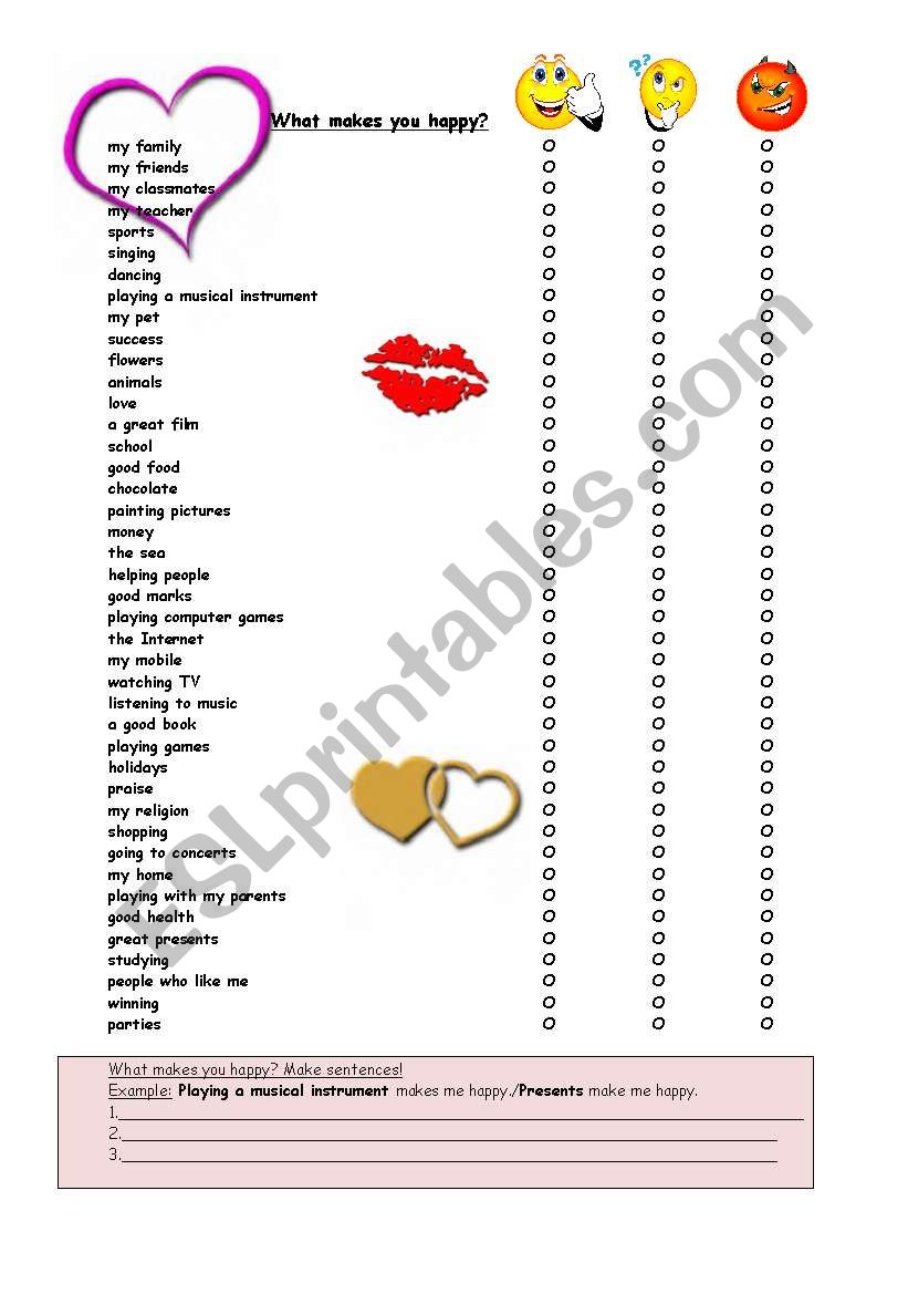 What Makes You Happy ESL Worksheet By Roga