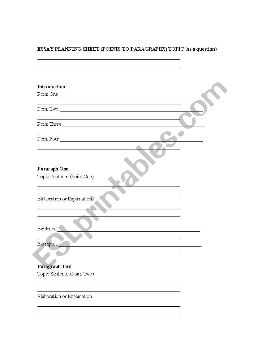 essay planning sheet worksheet