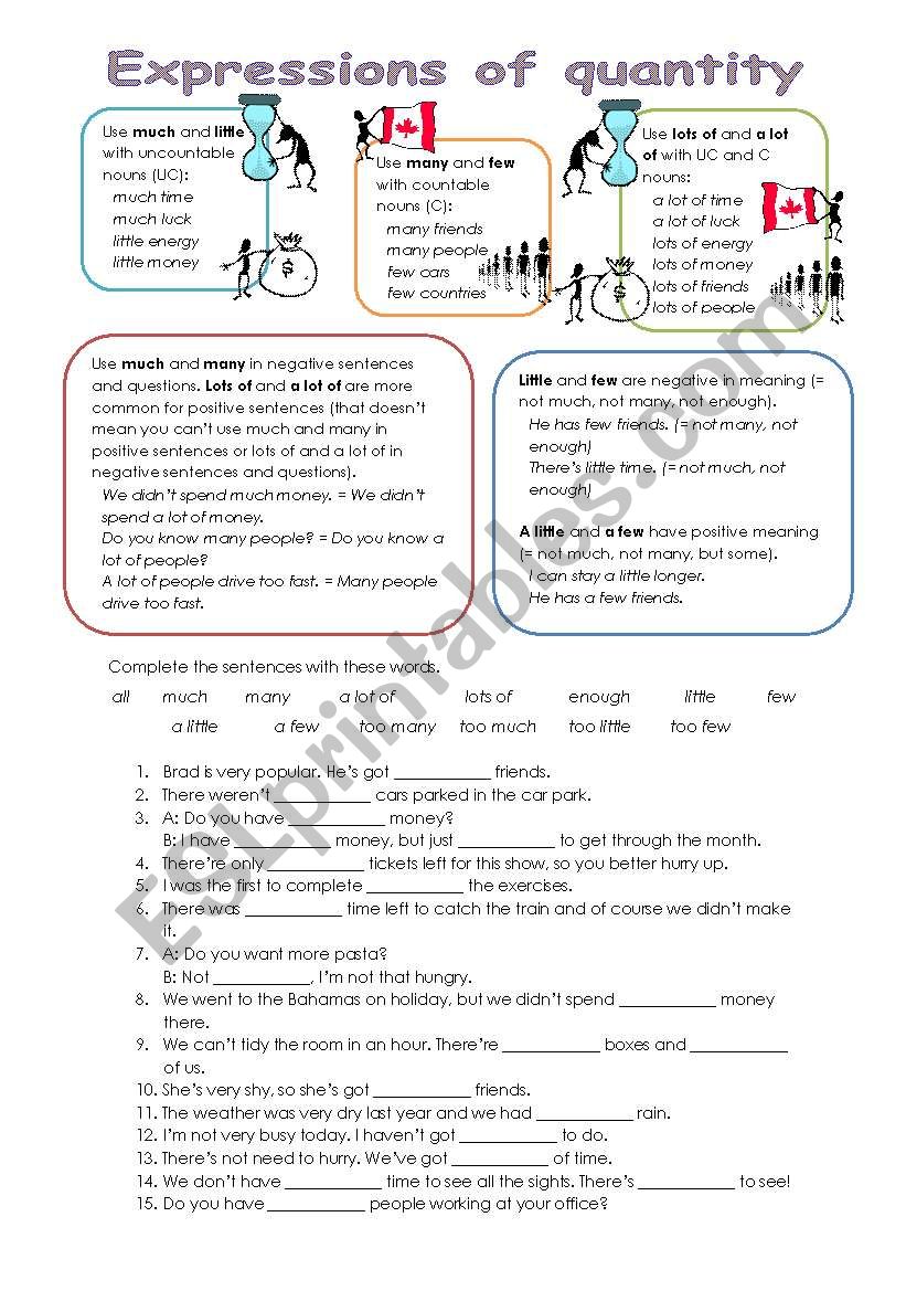 Expressions Of Quantity Explanation Exercise And Key ESL Worksheet 