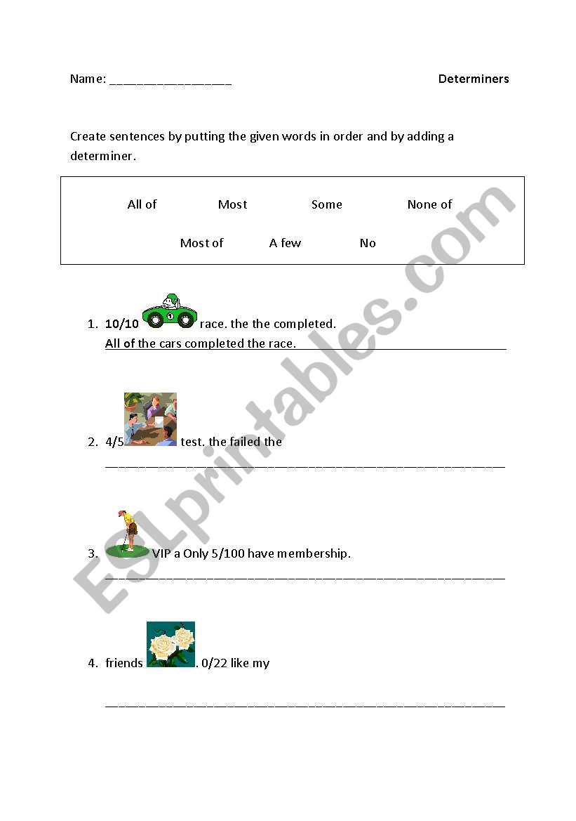 Determiners worksheet