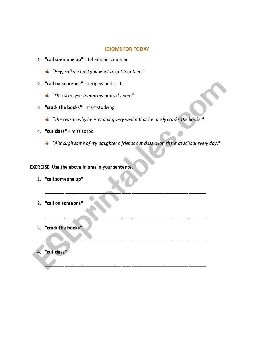 Idioms worksheet