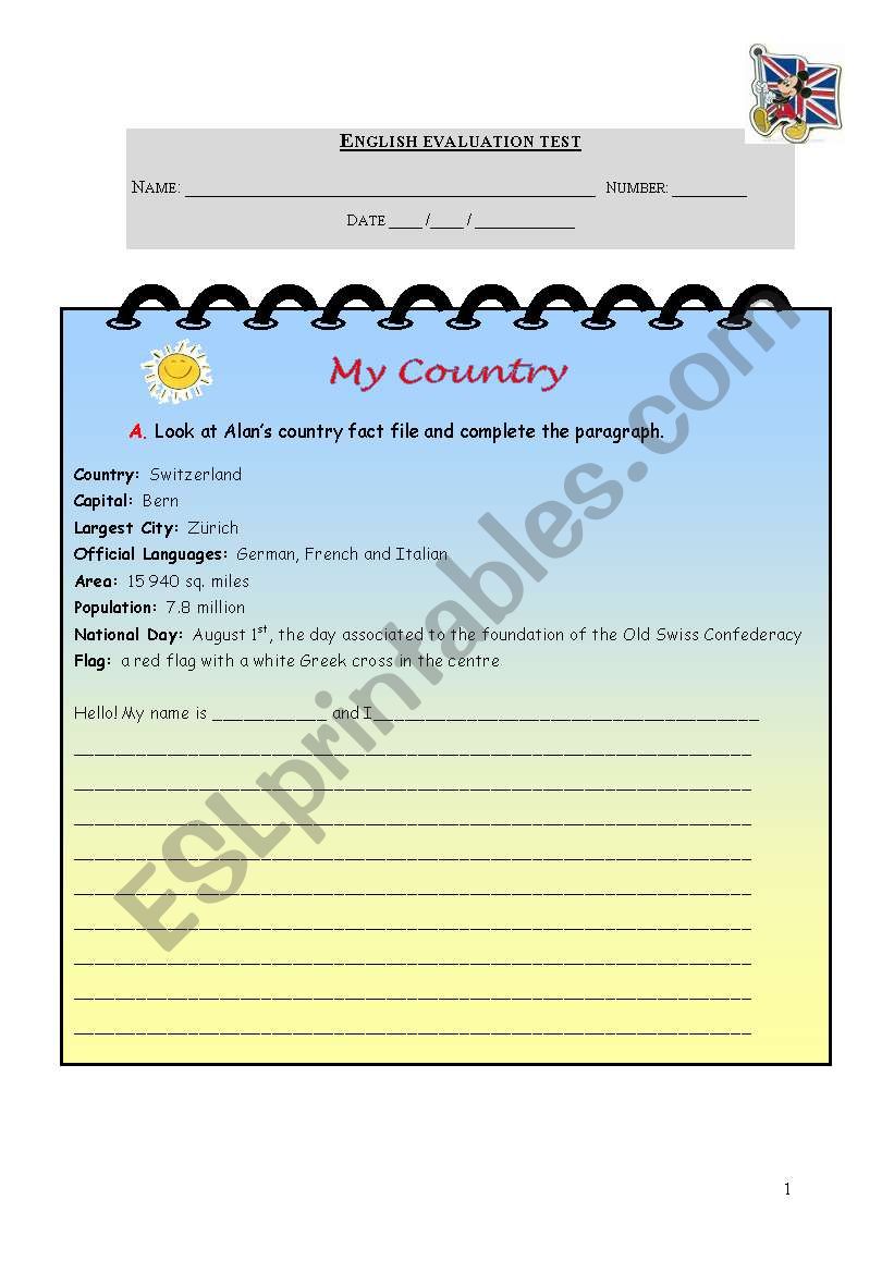 My Country worksheet