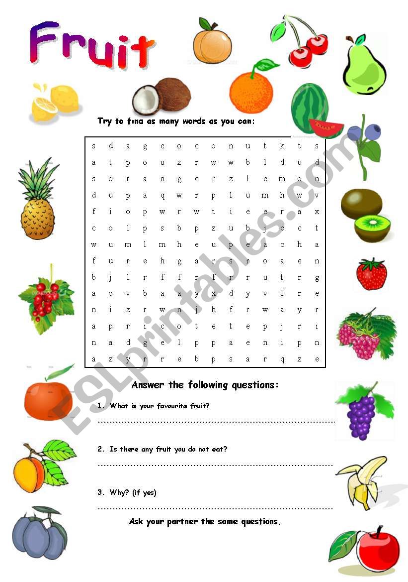 Fruit - vocabulary worksheet