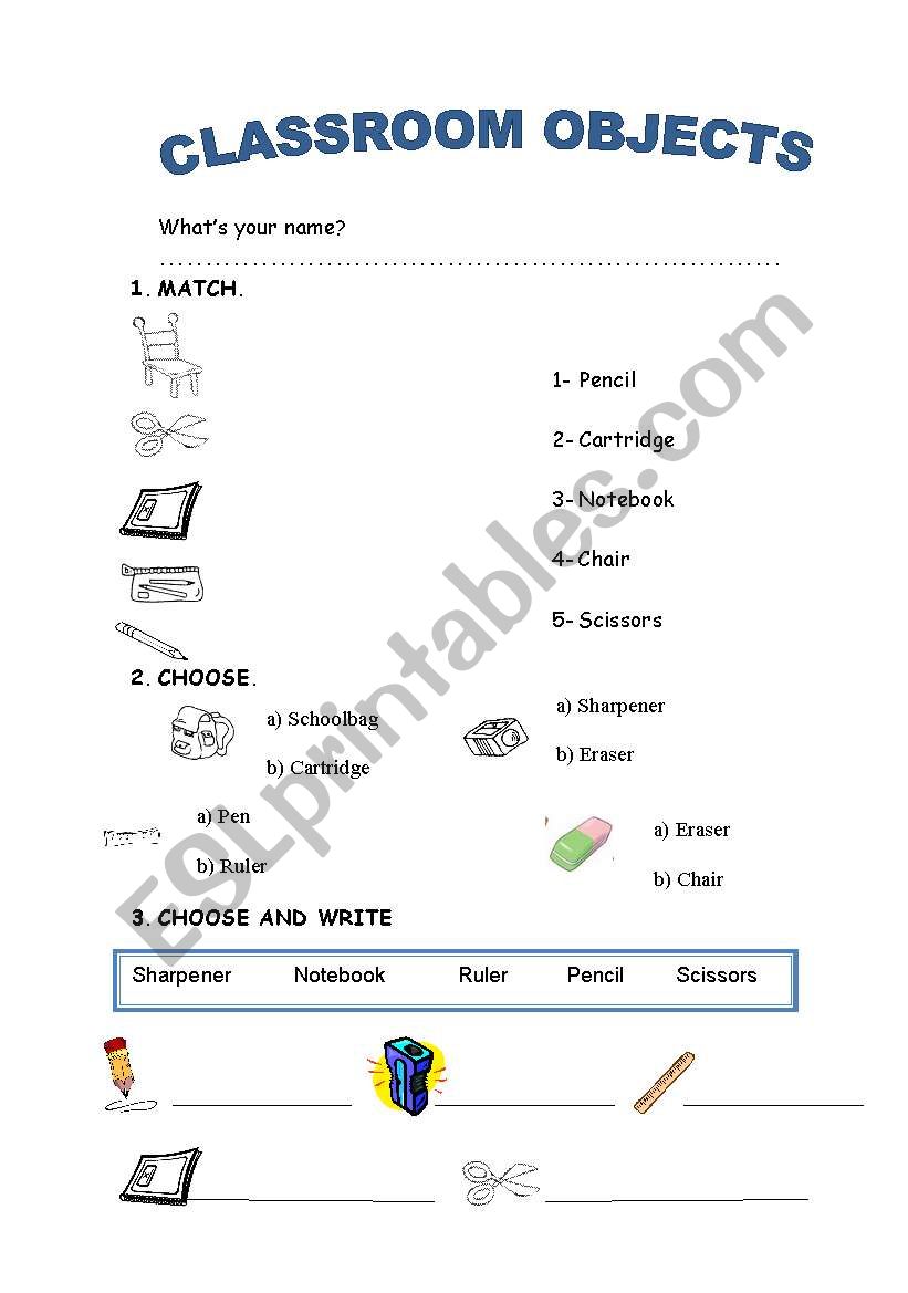 Classroom objects worksheet