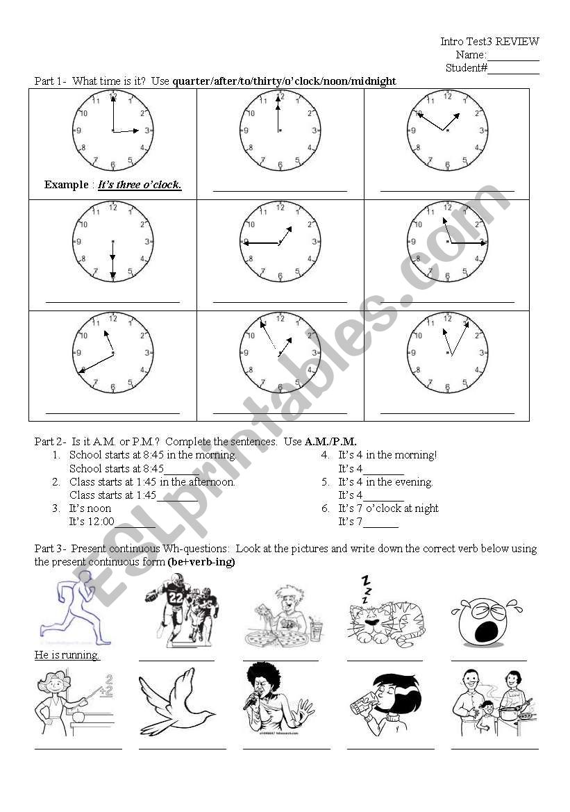 Test 3 Review worksheet