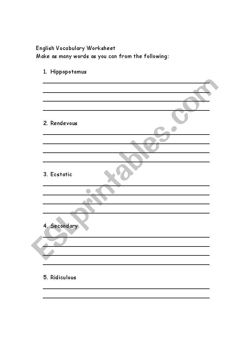 Vocabulary Building worksheet