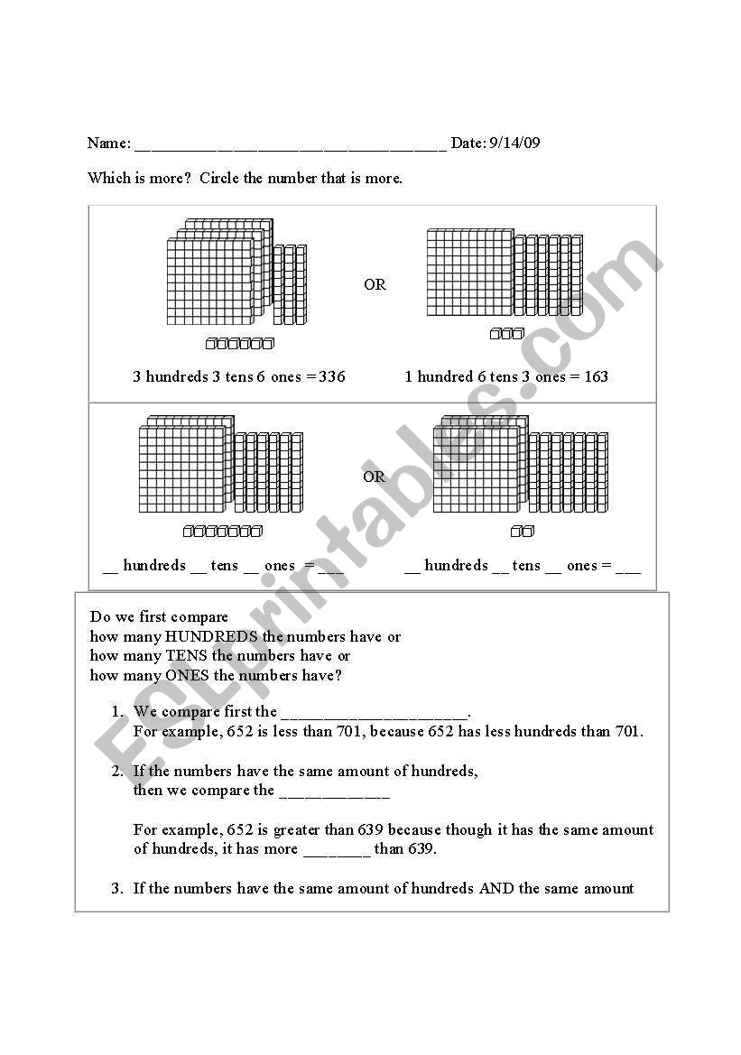 Place Value Review worksheet