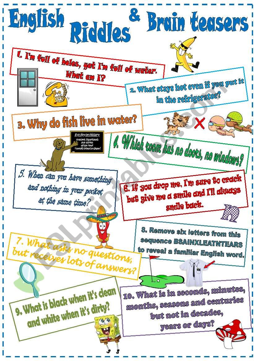 English Riddles And Brain Teasers 2 Esl Worksheet By Mada 1