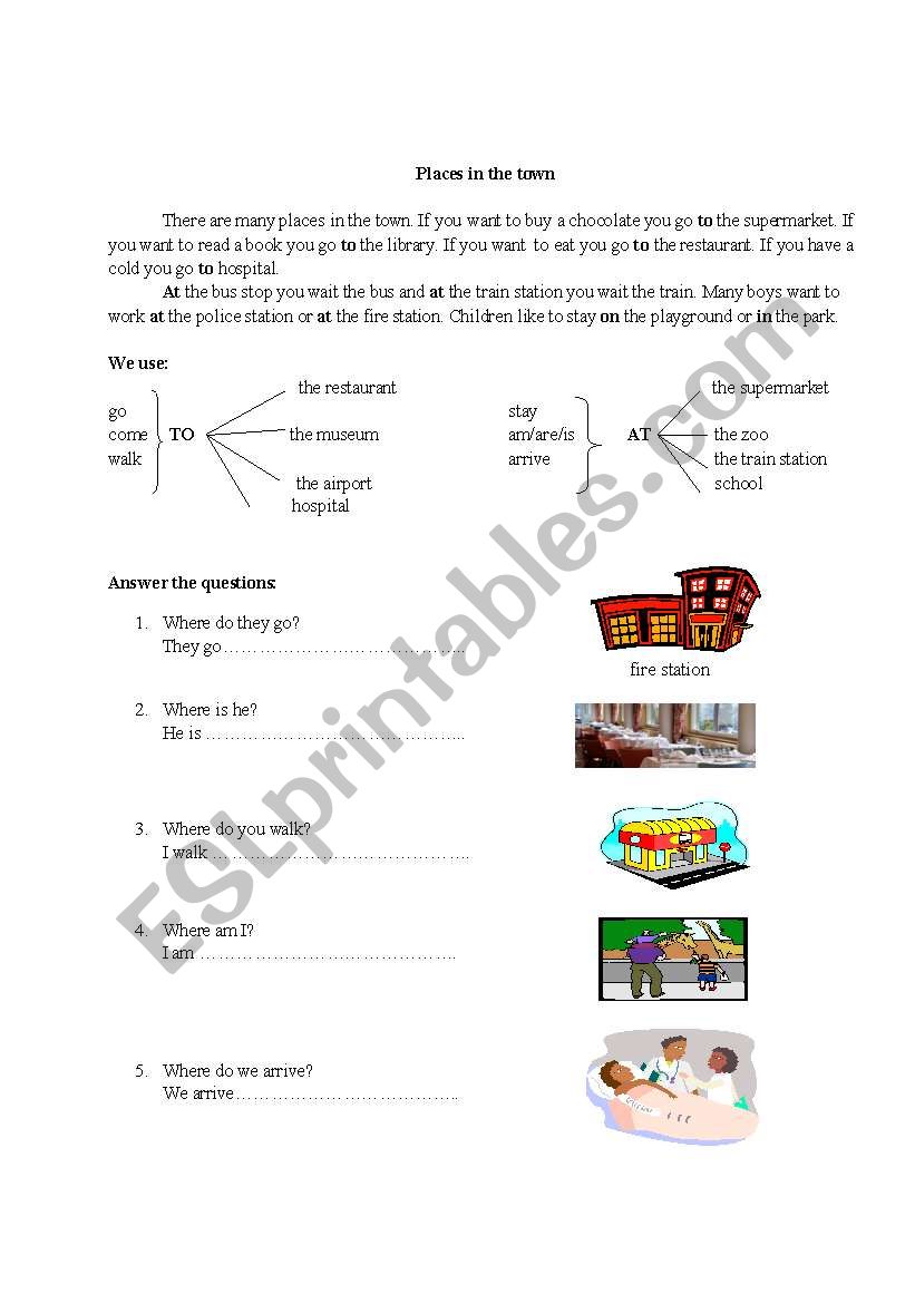 Places in the town worksheet