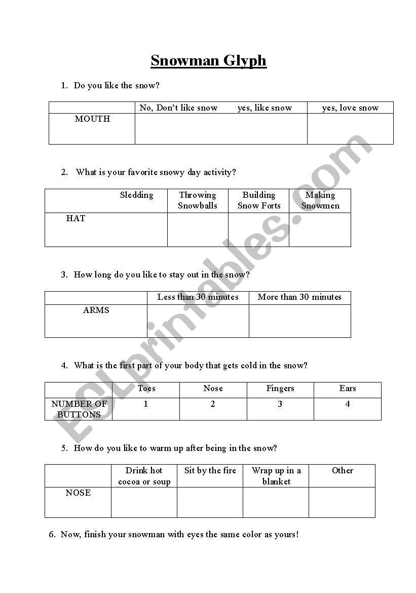 Snowman Glyph worksheet