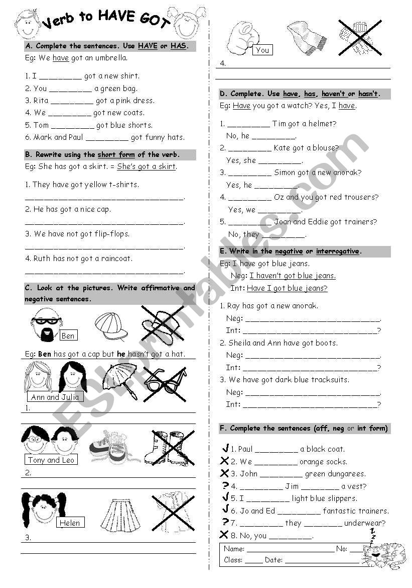 Verb To Have Got Exercises editable ESL Worksheet By Gafinha