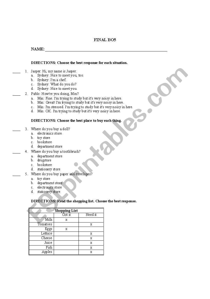 Quiz  worksheet