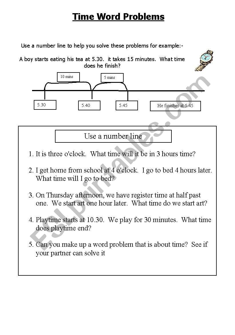 Time word problems worksheet