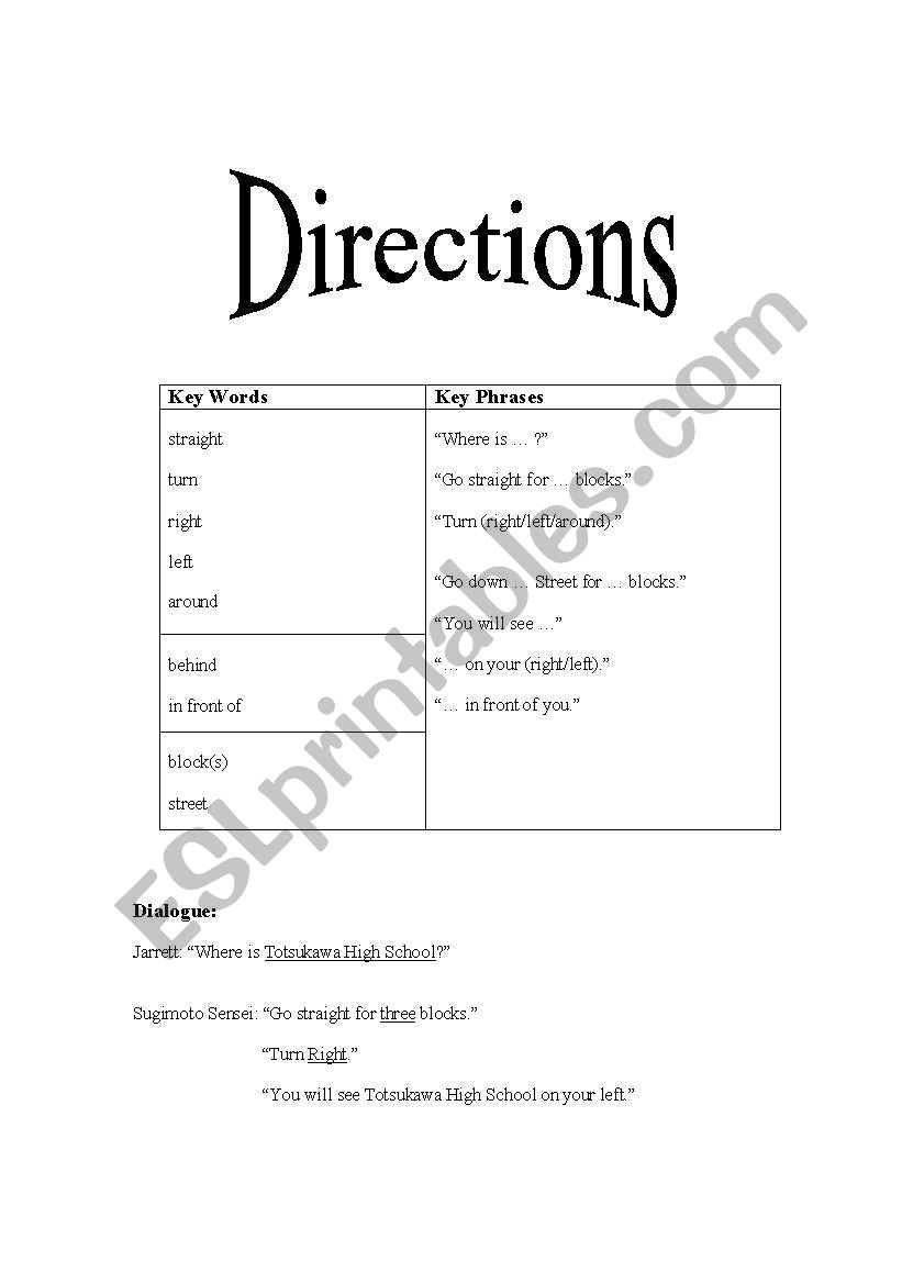 Directions worksheet