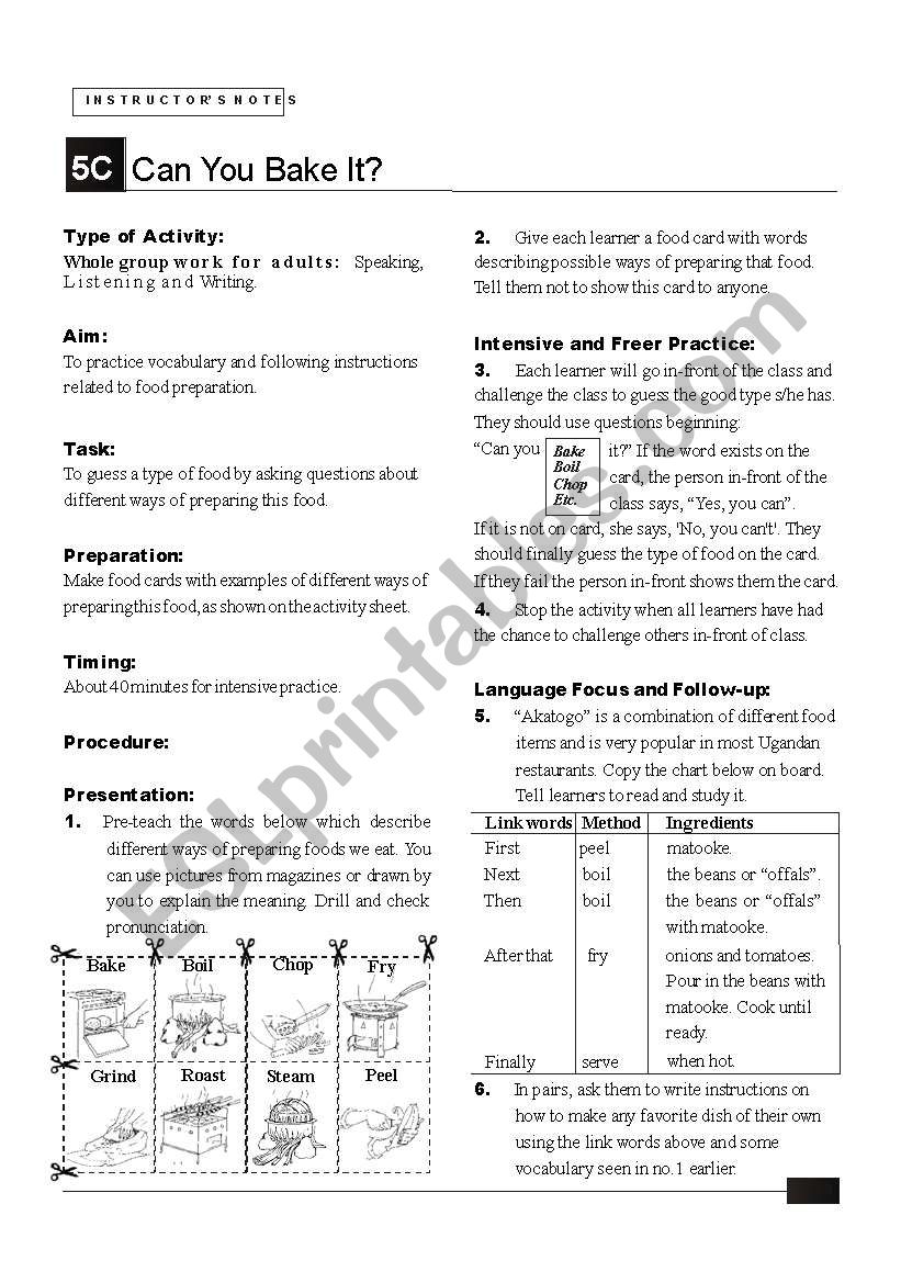 Can you Bake it? worksheet