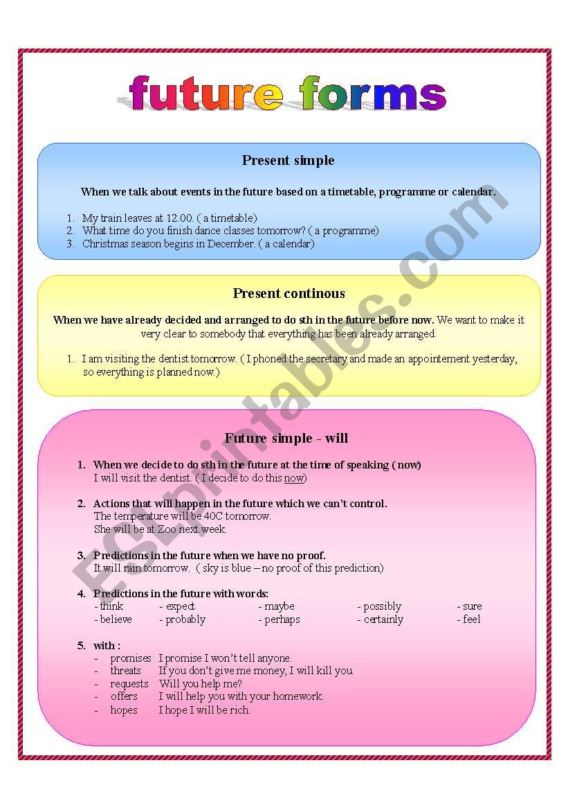 Future Forms ESL Worksheet By Engola