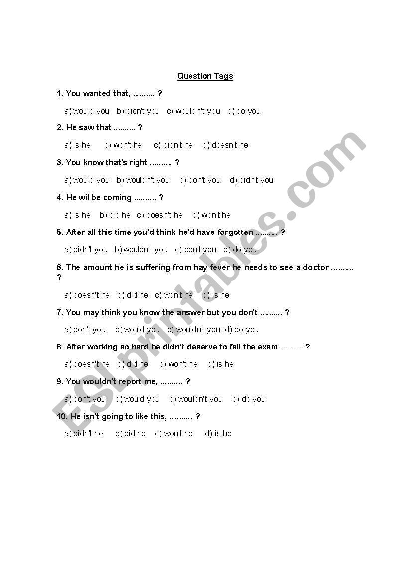 Question Tags worksheet