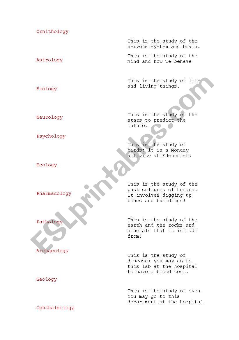 -ology suffix definitions worksheet