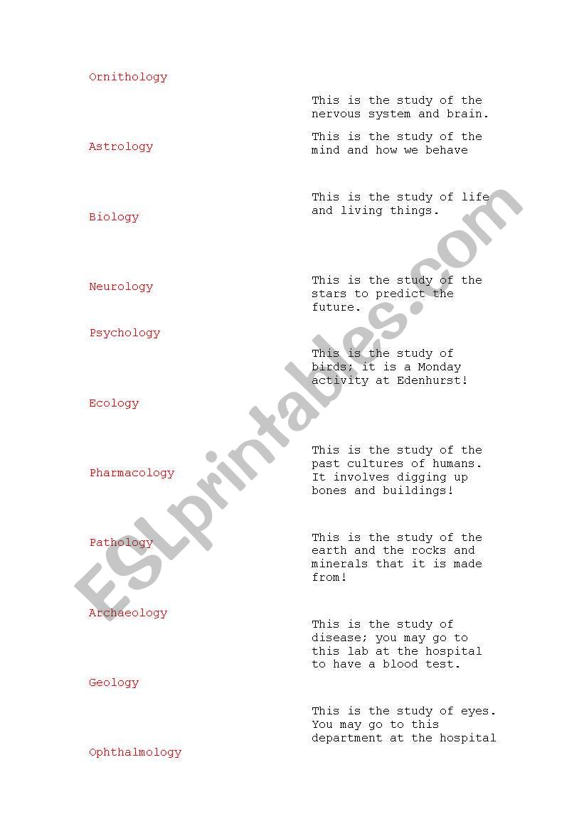 English Worksheets ology Suffix Definitions