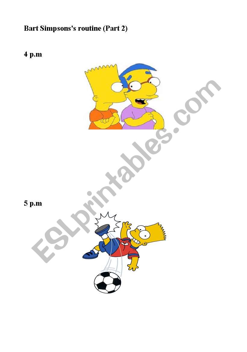 English worksheets: Bart Simpson´s routine (Part 2)