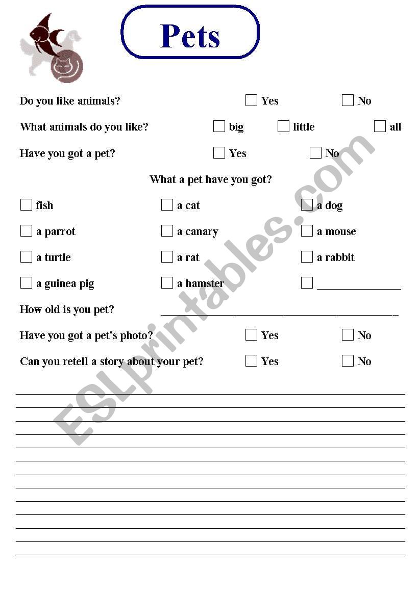 Pets worksheet