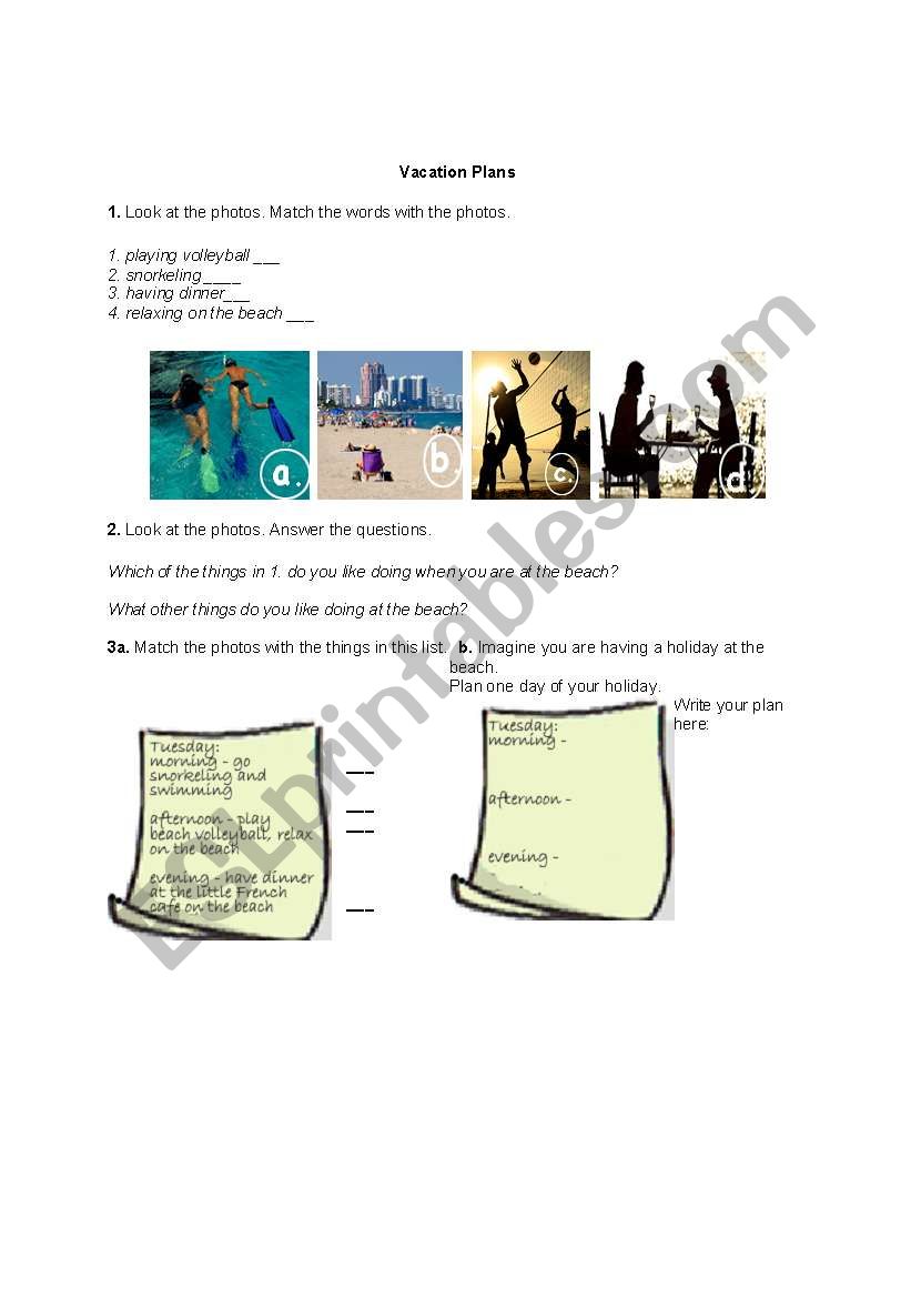 Holidays worksheet