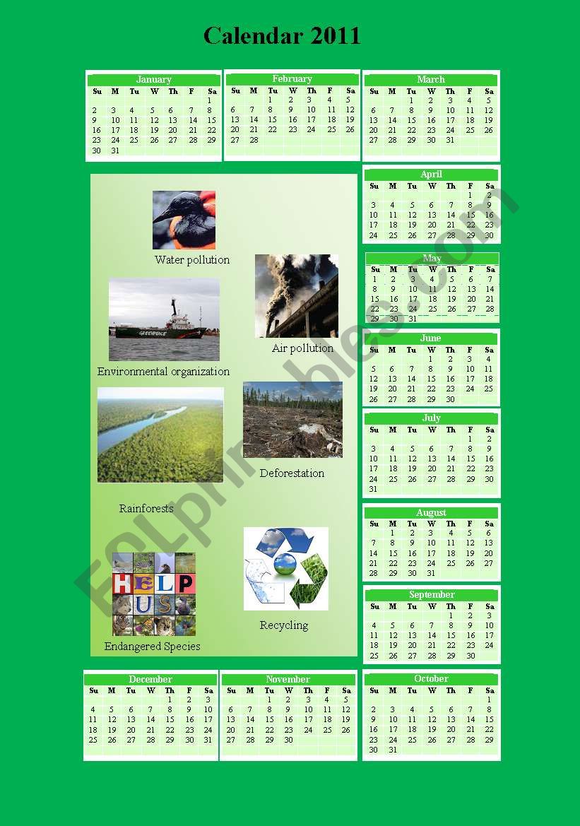 Calendar 2011 worksheet