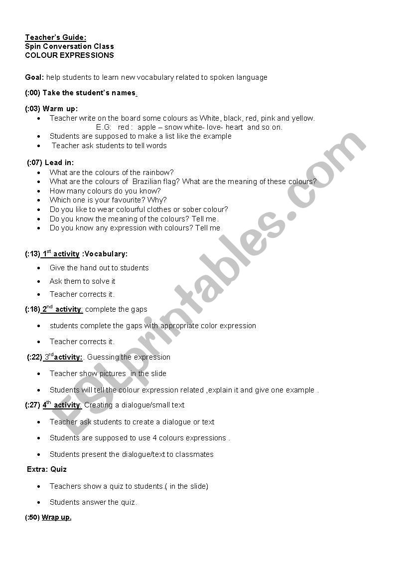 colour exprsion worksheet