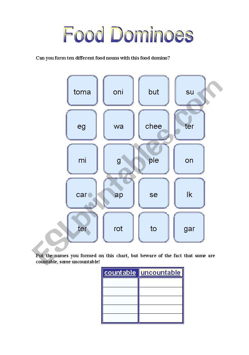 Food dominoes worksheet