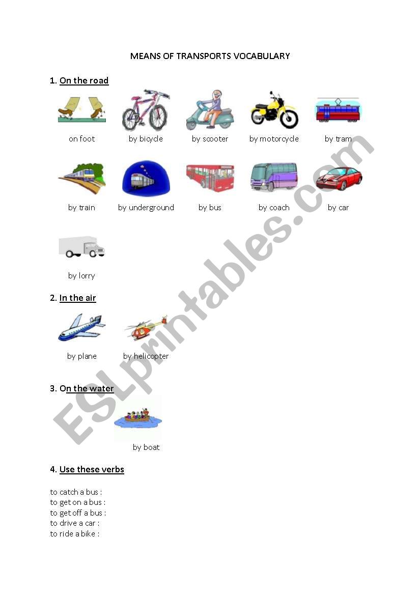 Means of transports worksheet