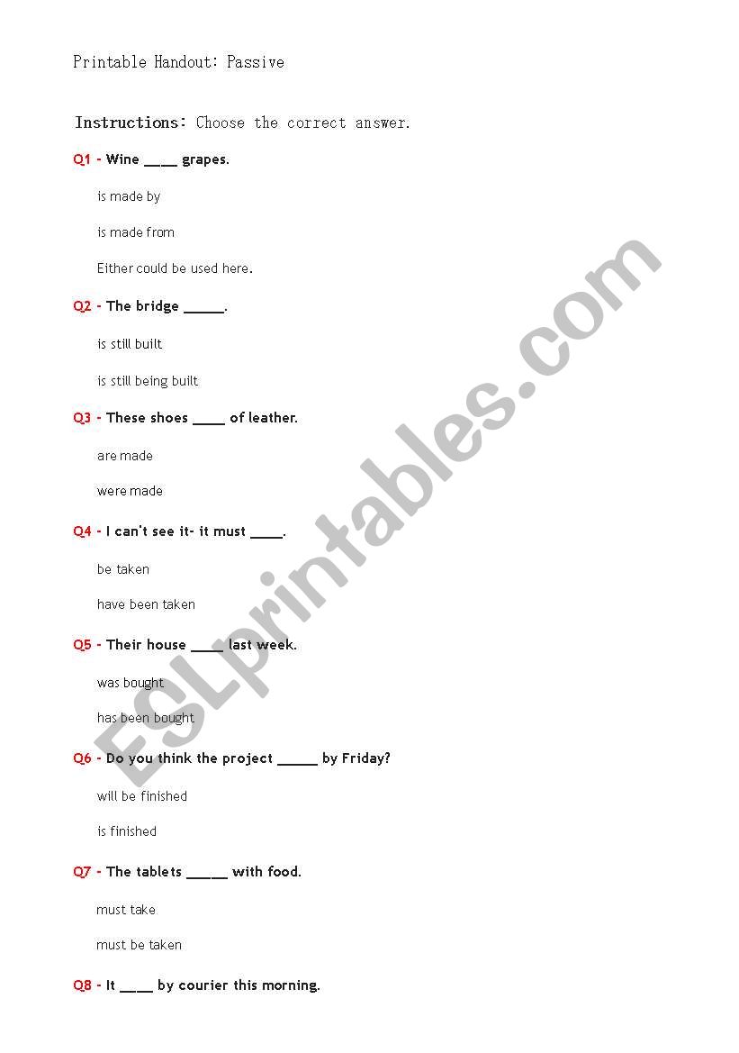 Passive Worksheet/Handout worksheet