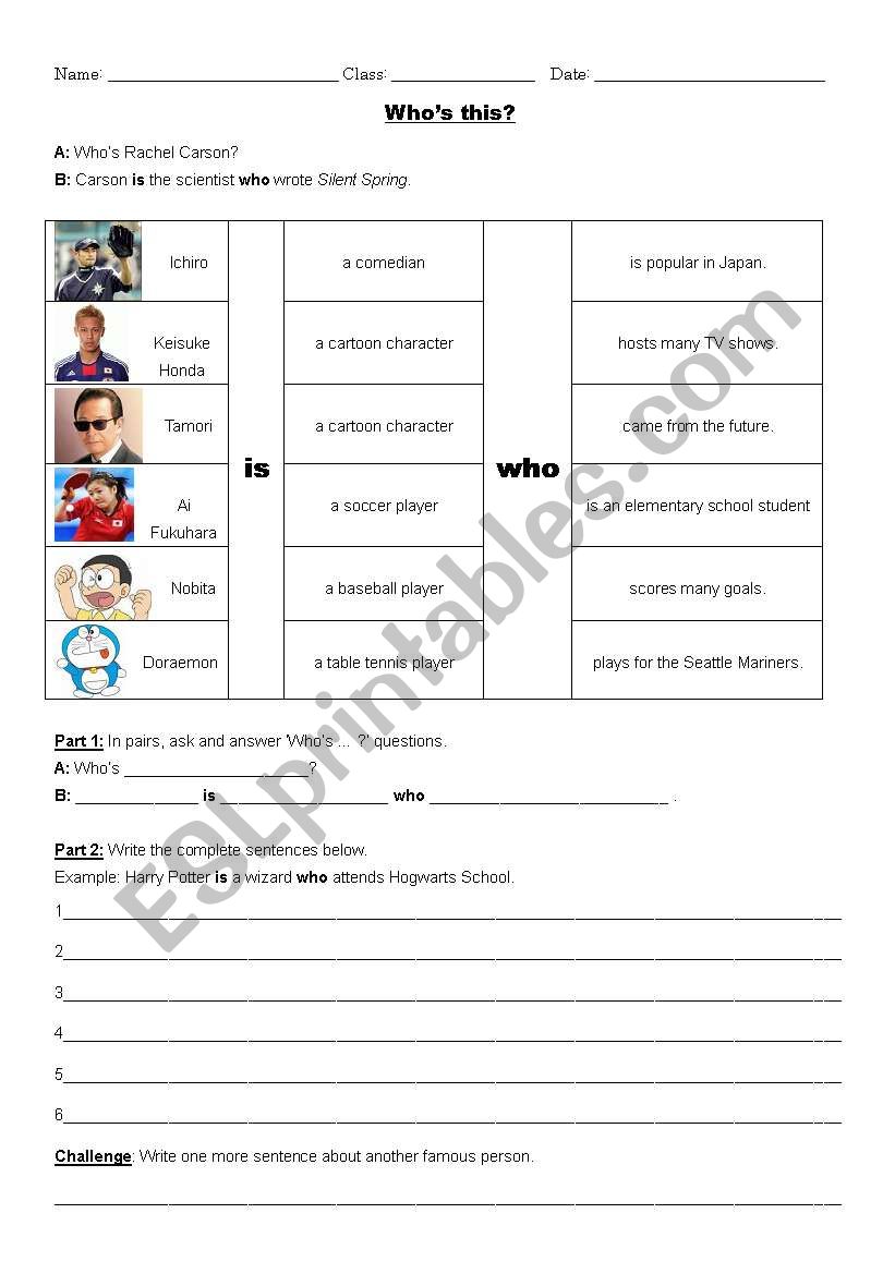 Celebrity Description 2 worksheet